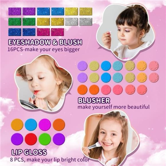 Kids Makeup Kit - 52 Pcs Pretend Makeup, Washable For Kids - Picture 3 of 7